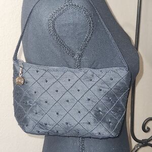 Atenti Chic Black Satin,Quilted‎ And Beaded Bag